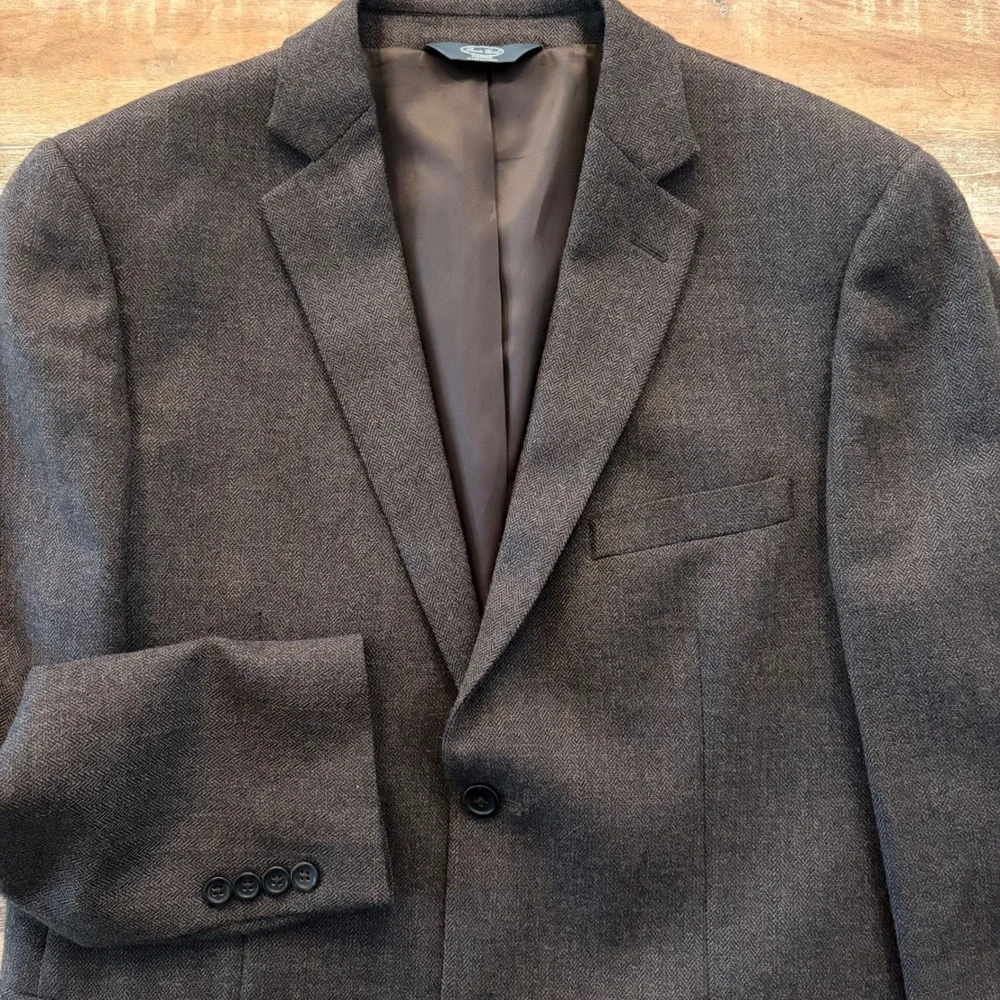Pronto Uomo Platinum Luxury Wool Blazer Brown Herringbone Sport Coat 42 Regular